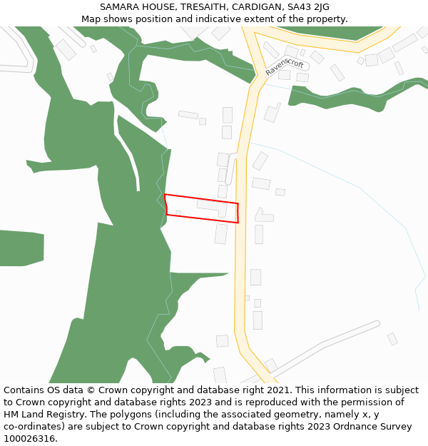 SAMARA HOUSE, TRESAITH, CARDIGAN, SA43 2JG: Location map and indicative extent of plot