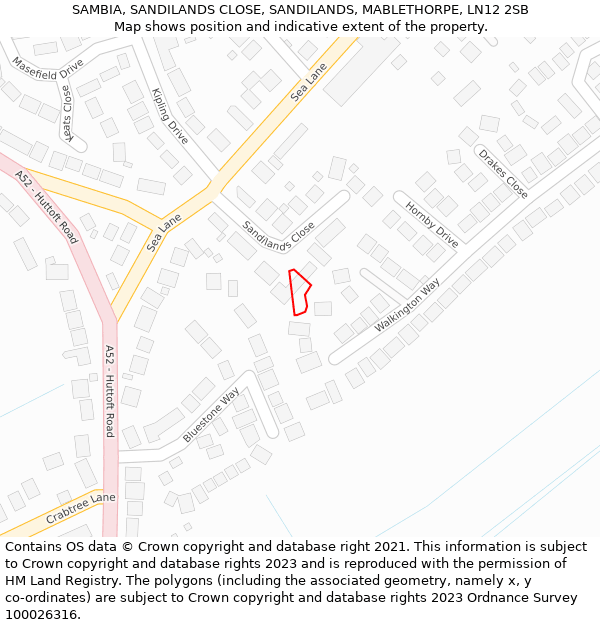 SAMBIA, SANDILANDS CLOSE, SANDILANDS, MABLETHORPE, LN12 2SB: Location map and indicative extent of plot