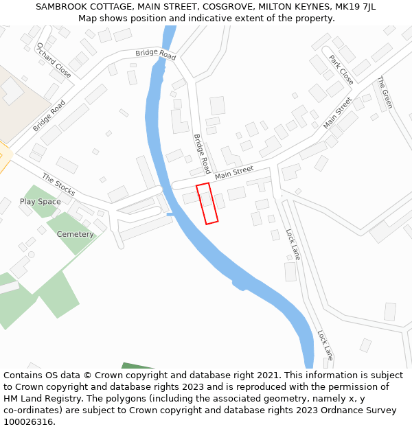 SAMBROOK COTTAGE, MAIN STREET, COSGROVE, MILTON KEYNES, MK19 7JL: Location map and indicative extent of plot