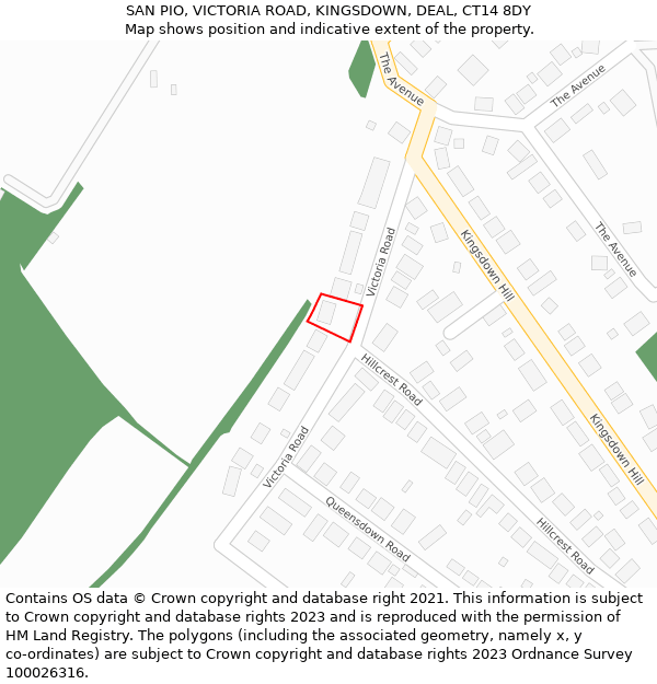 SAN PIO, VICTORIA ROAD, KINGSDOWN, DEAL, CT14 8DY: Location map and indicative extent of plot