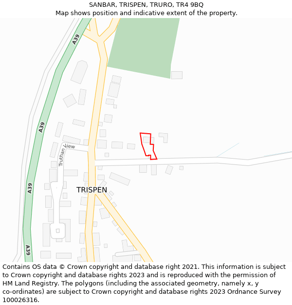 SANBAR, TRISPEN, TRURO, TR4 9BQ: Location map and indicative extent of plot