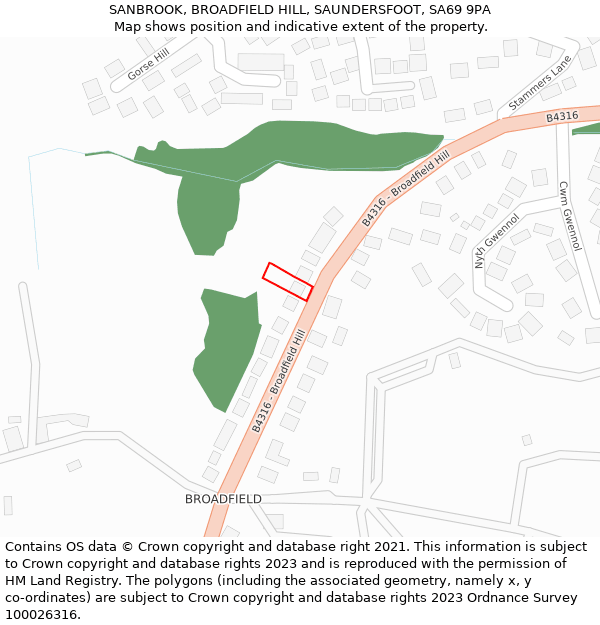 SANBROOK, BROADFIELD HILL, SAUNDERSFOOT, SA69 9PA: Location map and indicative extent of plot