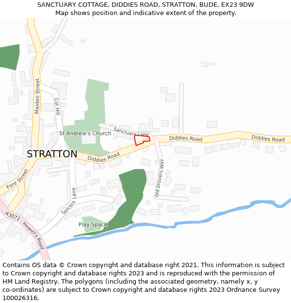 SANCTUARY COTTAGE, DIDDIES ROAD, STRATTON, BUDE, EX23 9DW: Location map and indicative extent of plot