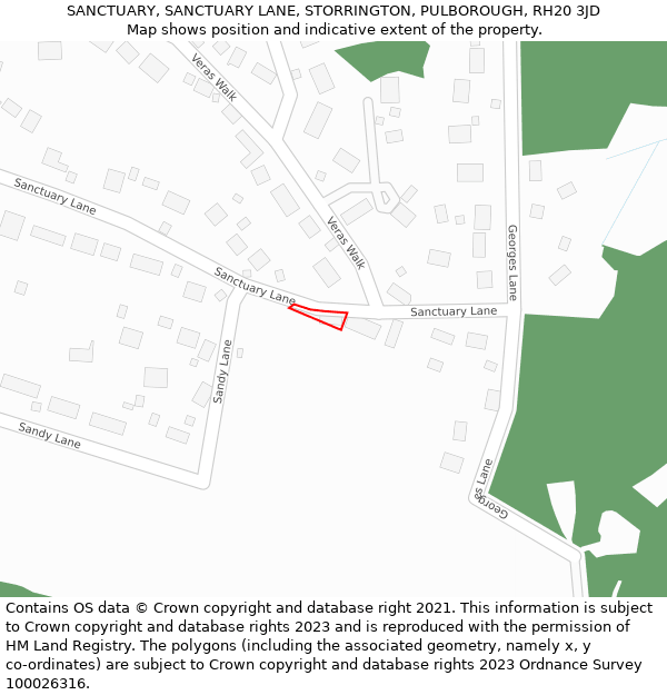 SANCTUARY, SANCTUARY LANE, STORRINGTON, PULBOROUGH, RH20 3JD: Location map and indicative extent of plot