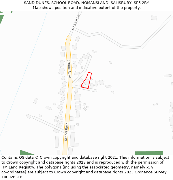 SAND DUNES, SCHOOL ROAD, NOMANSLAND, SALISBURY, SP5 2BY: Location map and indicative extent of plot