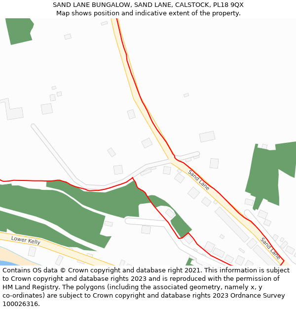 SAND LANE BUNGALOW, SAND LANE, CALSTOCK, PL18 9QX: Location map and indicative extent of plot