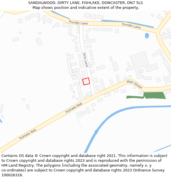 SANDALWOOD, DIRTY LANE, FISHLAKE, DONCASTER, DN7 5LS: Location map and indicative extent of plot