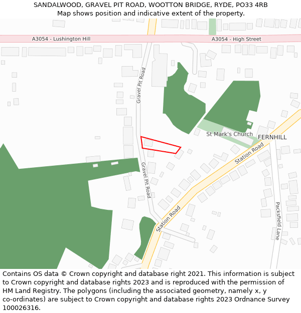 SANDALWOOD, GRAVEL PIT ROAD, WOOTTON BRIDGE, RYDE, PO33 4RB: Location map and indicative extent of plot