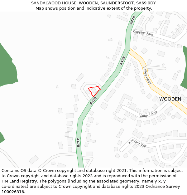 SANDALWOOD HOUSE, WOODEN, SAUNDERSFOOT, SA69 9DY: Location map and indicative extent of plot