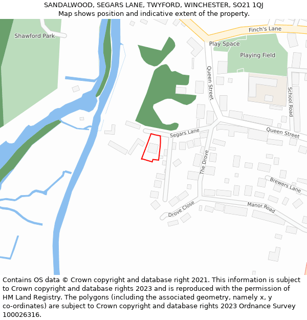 SANDALWOOD, SEGARS LANE, TWYFORD, WINCHESTER, SO21 1QJ: Location map and indicative extent of plot