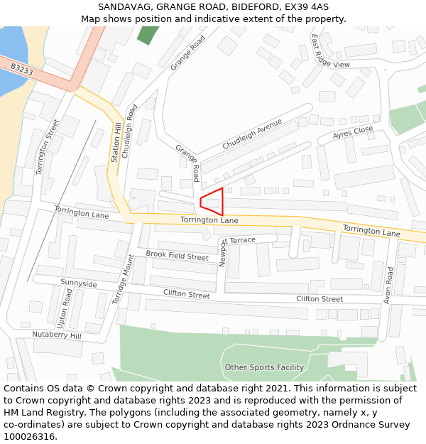 SANDAVAG, GRANGE ROAD, BIDEFORD, EX39 4AS: Location map and indicative extent of plot