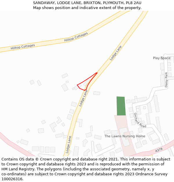 SANDAWAY, LODGE LANE, BRIXTON, PLYMOUTH, PL8 2AU: Location map and indicative extent of plot