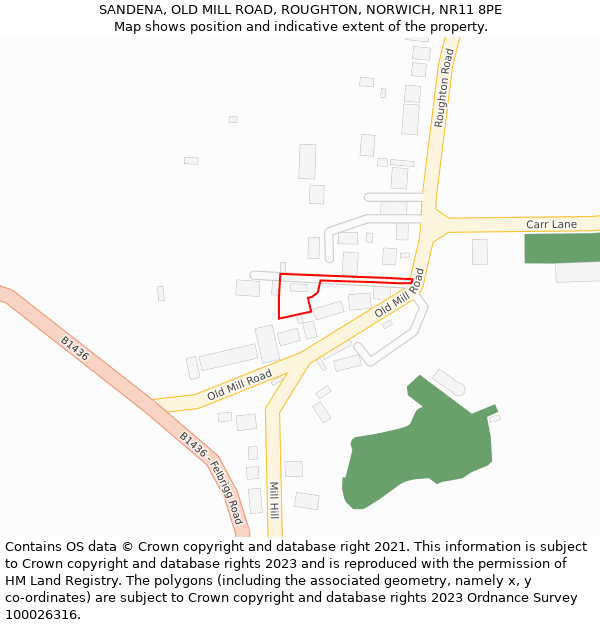 SANDENA, OLD MILL ROAD, ROUGHTON, NORWICH, NR11 8PE: Location map and indicative extent of plot