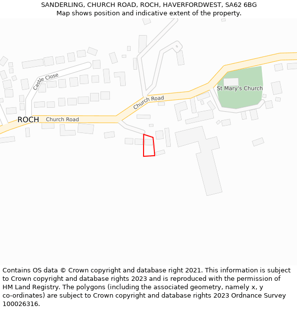 SANDERLING, CHURCH ROAD, ROCH, HAVERFORDWEST, SA62 6BG: Location map and indicative extent of plot