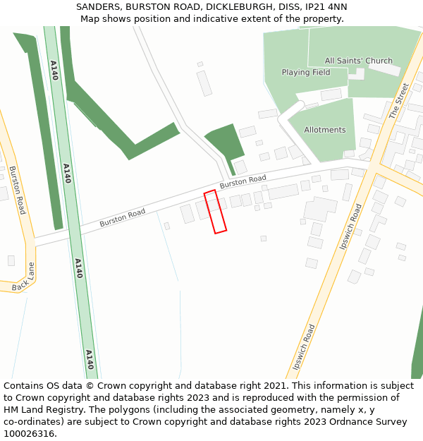 SANDERS, BURSTON ROAD, DICKLEBURGH, DISS, IP21 4NN: Location map and indicative extent of plot