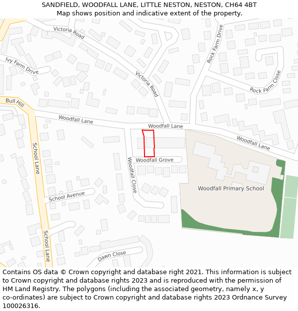 SANDFIELD, WOODFALL LANE, LITTLE NESTON, NESTON, CH64 4BT: Location map and indicative extent of plot