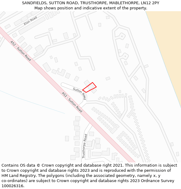 SANDFIELDS, SUTTON ROAD, TRUSTHORPE, MABLETHORPE, LN12 2PY: Location map and indicative extent of plot