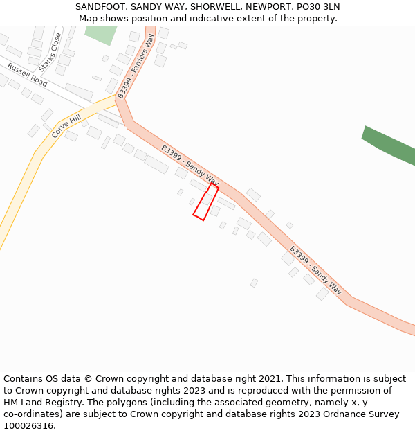 SANDFOOT, SANDY WAY, SHORWELL, NEWPORT, PO30 3LN: Location map and indicative extent of plot
