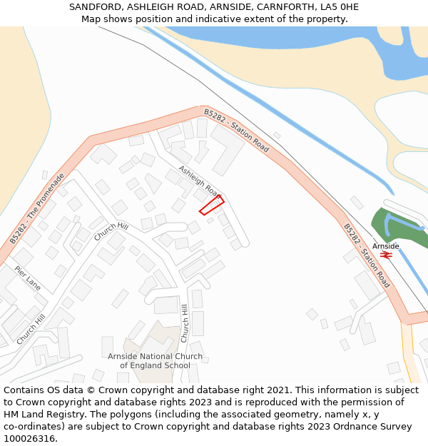 SANDFORD, ASHLEIGH ROAD, ARNSIDE, CARNFORTH, LA5 0HE: Location map and indicative extent of plot