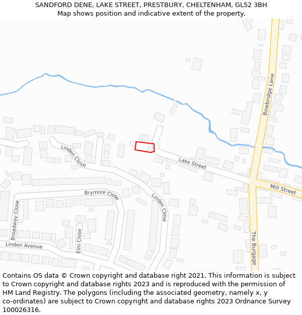 SANDFORD DENE, LAKE STREET, PRESTBURY, CHELTENHAM, GL52 3BH: Location map and indicative extent of plot