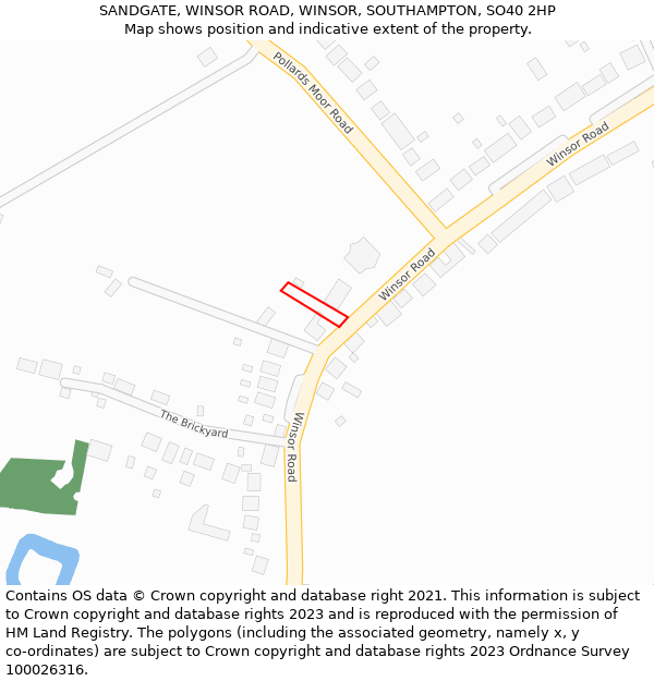 SANDGATE, WINSOR ROAD, WINSOR, SOUTHAMPTON, SO40 2HP: Location map and indicative extent of plot