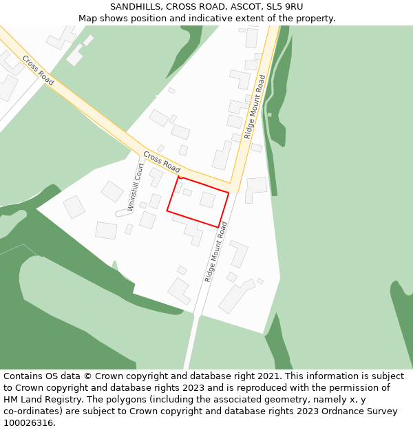 SANDHILLS, CROSS ROAD, ASCOT, SL5 9RU: Location map and indicative extent of plot