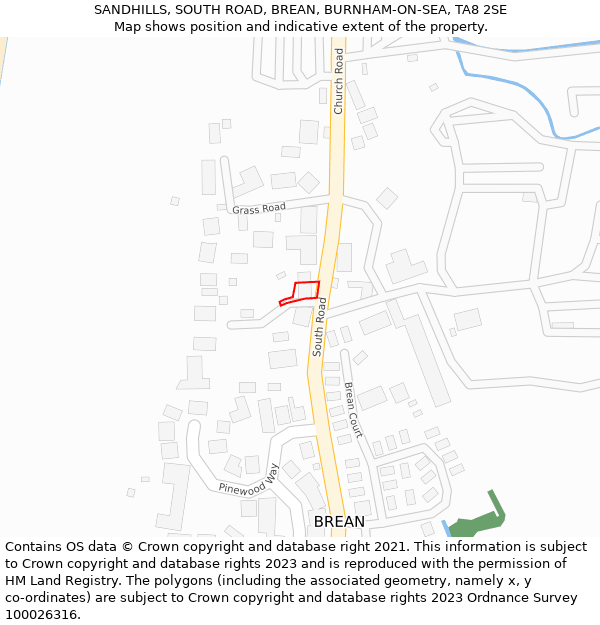 SANDHILLS, SOUTH ROAD, BREAN, BURNHAM-ON-SEA, TA8 2SE: Location map and indicative extent of plot