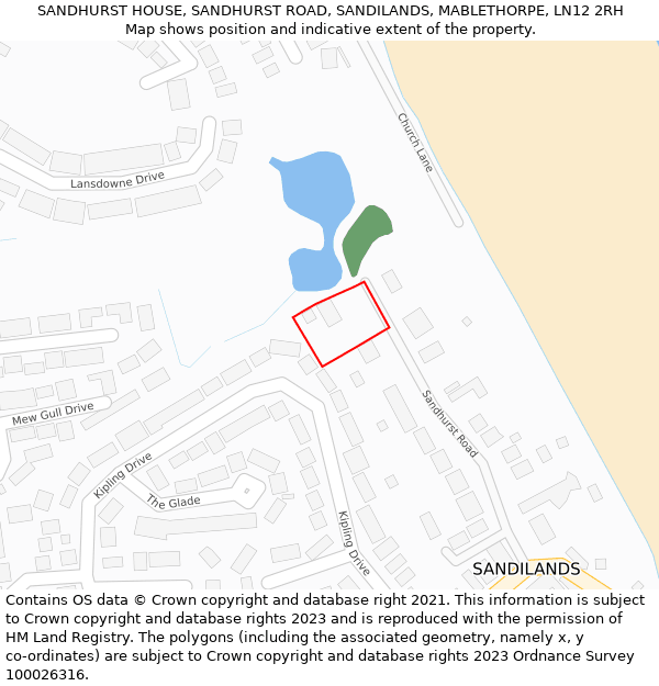 SANDHURST HOUSE, SANDHURST ROAD, SANDILANDS, MABLETHORPE, LN12 2RH: Location map and indicative extent of plot