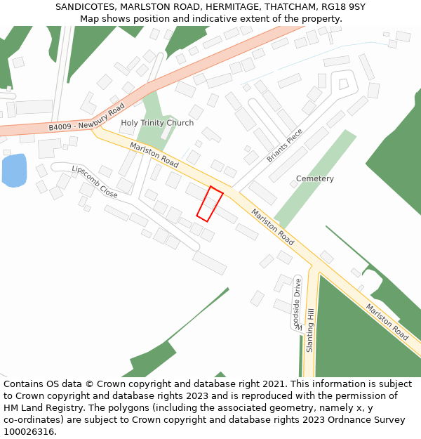 SANDICOTES, MARLSTON ROAD, HERMITAGE, THATCHAM, RG18 9SY: Location map and indicative extent of plot