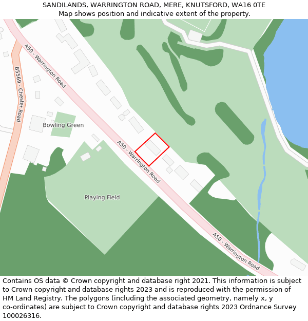 SANDILANDS, WARRINGTON ROAD, MERE, KNUTSFORD, WA16 0TE: Location map and indicative extent of plot