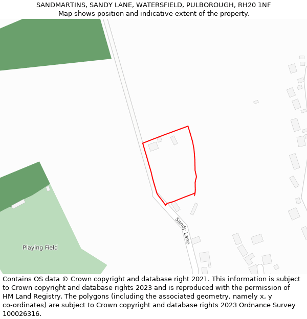 SANDMARTINS, SANDY LANE, WATERSFIELD, PULBOROUGH, RH20 1NF: Location map and indicative extent of plot