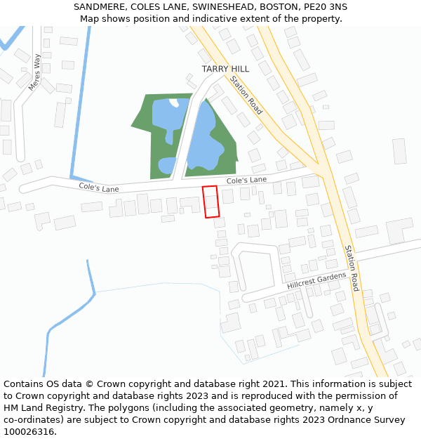 SANDMERE, COLES LANE, SWINESHEAD, BOSTON, PE20 3NS: Location map and indicative extent of plot