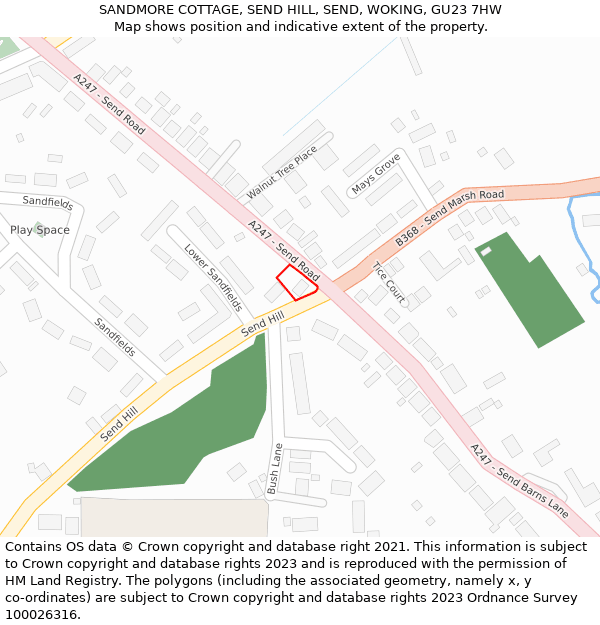 SANDMORE COTTAGE, SEND HILL, SEND, WOKING, GU23 7HW: Location map and indicative extent of plot