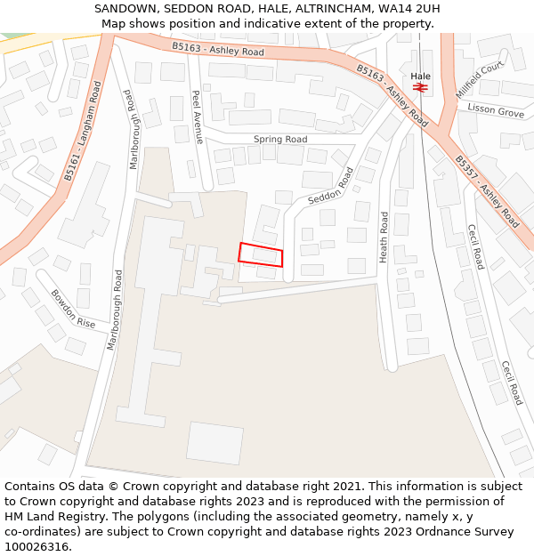 SANDOWN, SEDDON ROAD, HALE, ALTRINCHAM, WA14 2UH: Location map and indicative extent of plot