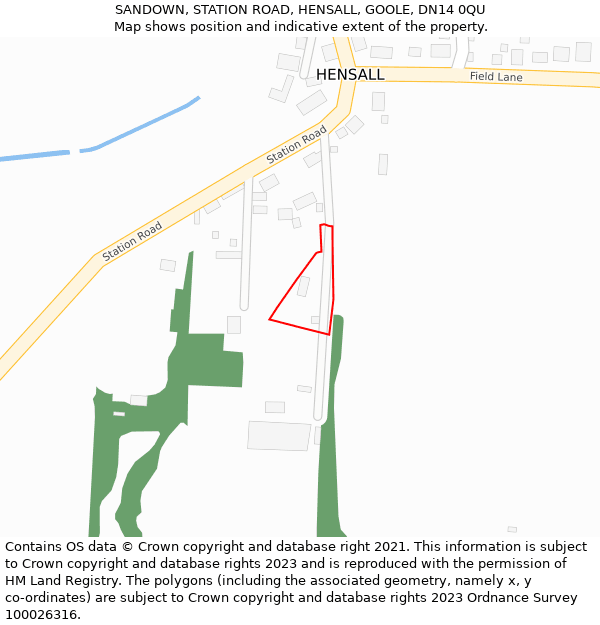 SANDOWN, STATION ROAD, HENSALL, GOOLE, DN14 0QU: Location map and indicative extent of plot