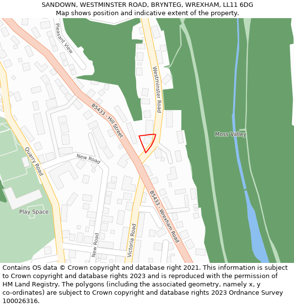 SANDOWN, WESTMINSTER ROAD, BRYNTEG, WREXHAM, LL11 6DG: Location map and indicative extent of plot