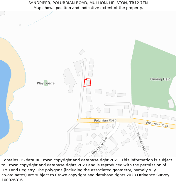 SANDPIPER, POLURRIAN ROAD, MULLION, HELSTON, TR12 7EN: Location map and indicative extent of plot