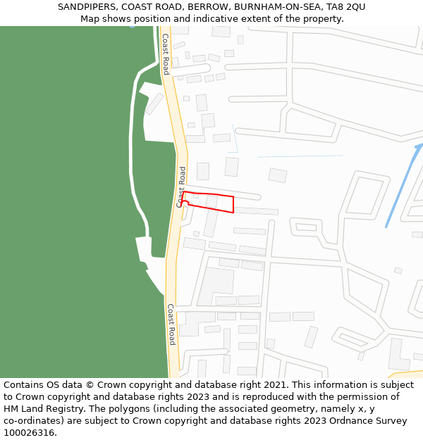 SANDPIPERS, COAST ROAD, BERROW, BURNHAM-ON-SEA, TA8 2QU: Location map and indicative extent of plot