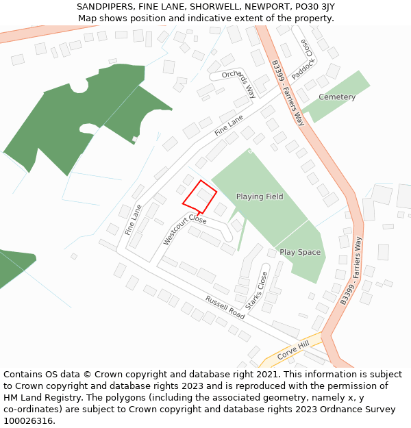 SANDPIPERS, FINE LANE, SHORWELL, NEWPORT, PO30 3JY: Location map and indicative extent of plot