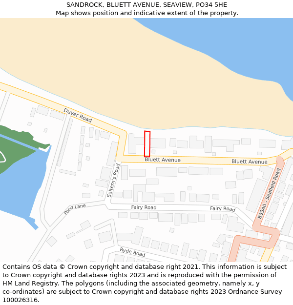 SANDROCK, BLUETT AVENUE, SEAVIEW, PO34 5HE: Location map and indicative extent of plot