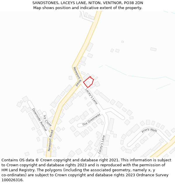 SANDSTONES, LACEYS LANE, NITON, VENTNOR, PO38 2DN: Location map and indicative extent of plot