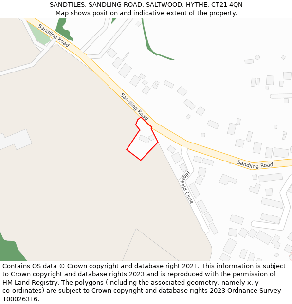 SANDTILES, SANDLING ROAD, SALTWOOD, HYTHE, CT21 4QN: Location map and indicative extent of plot