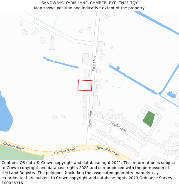 SANDWAYS, FARM LANE, CAMBER, RYE, TN31 7QY: Location map and indicative extent of plot