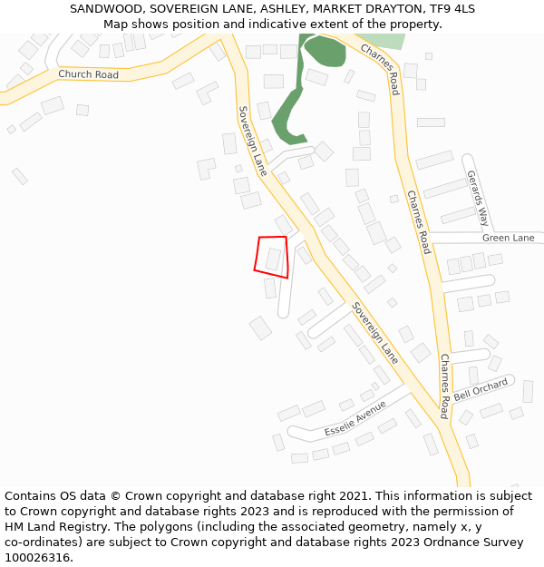 SANDWOOD, SOVEREIGN LANE, ASHLEY, MARKET DRAYTON, TF9 4LS: Location map and indicative extent of plot