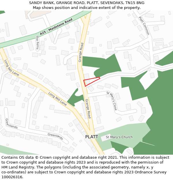 SANDY BANK, GRANGE ROAD, PLATT, SEVENOAKS, TN15 8NG: Location map and indicative extent of plot