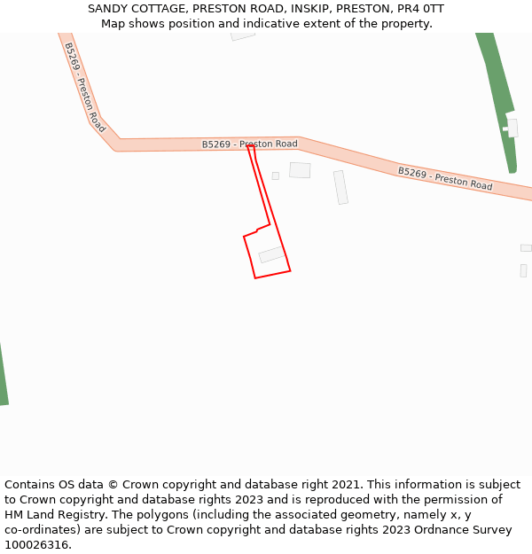 SANDY COTTAGE, PRESTON ROAD, INSKIP, PRESTON, PR4 0TT: Location map and indicative extent of plot