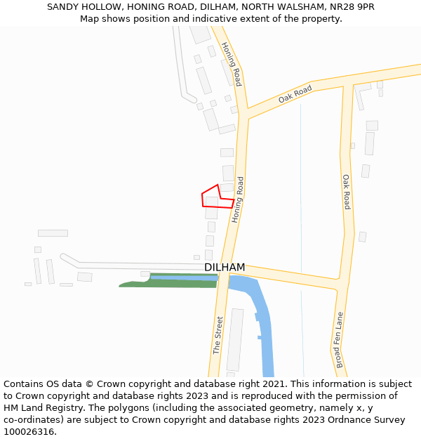 SANDY HOLLOW, HONING ROAD, DILHAM, NORTH WALSHAM, NR28 9PR: Location map and indicative extent of plot