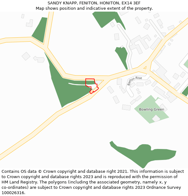 SANDY KNAPP, FENITON, HONITON, EX14 3EF: Location map and indicative extent of plot