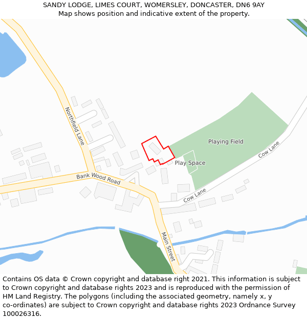SANDY LODGE, LIMES COURT, WOMERSLEY, DONCASTER, DN6 9AY: Location map and indicative extent of plot
