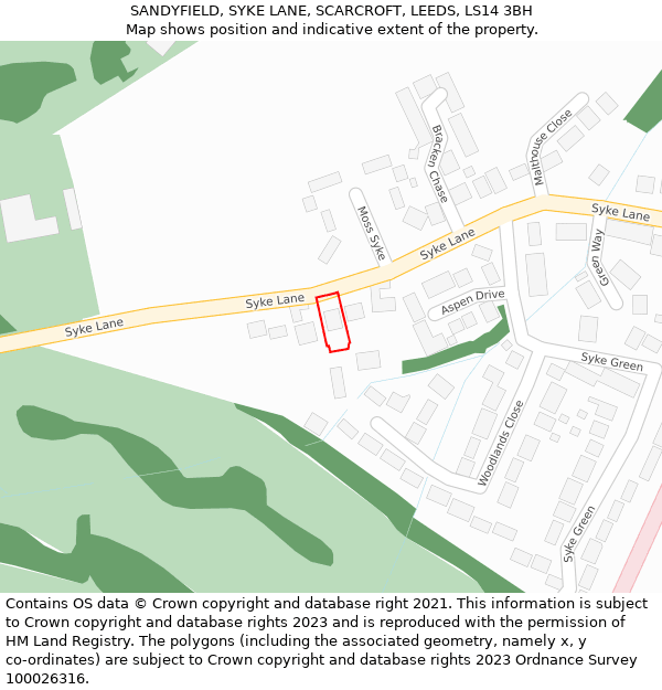 SANDYFIELD, SYKE LANE, SCARCROFT, LEEDS, LS14 3BH: Location map and indicative extent of plot
